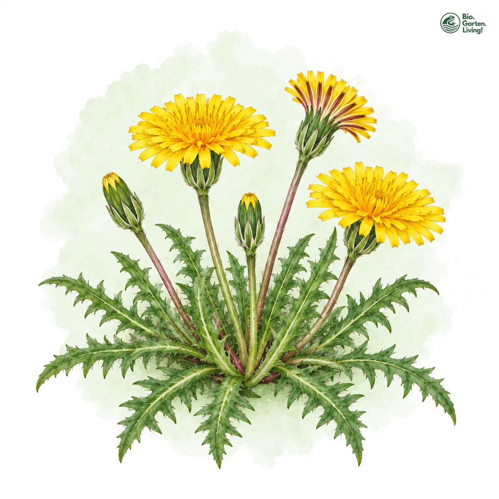 Aquarellzeichnung: Flachblütiger Löwenzahn (Taraxacum platyglossum)