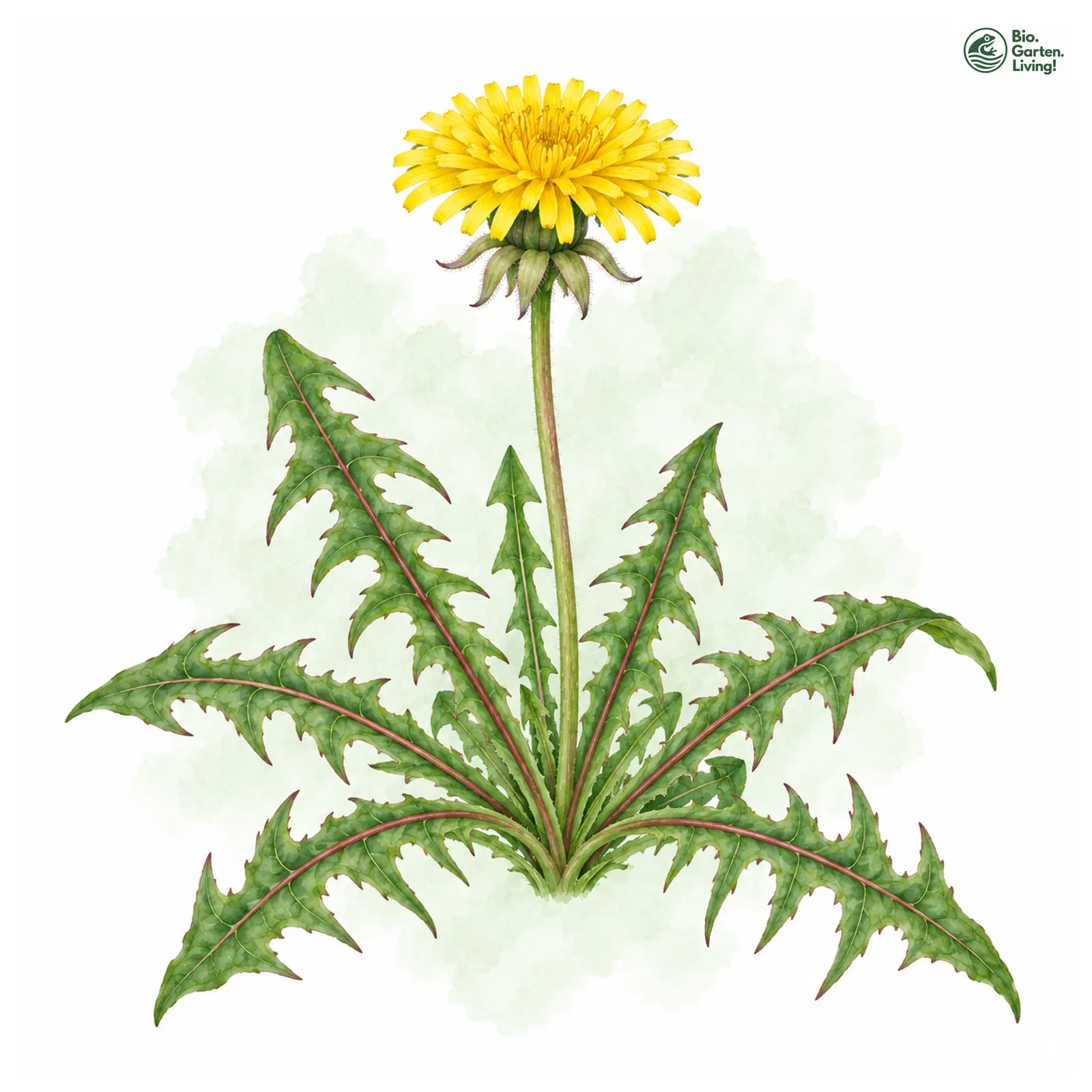Aquarellzeichnung: Schmalblättriger Haken-Löwenzahn (Taraxacum subditivum)