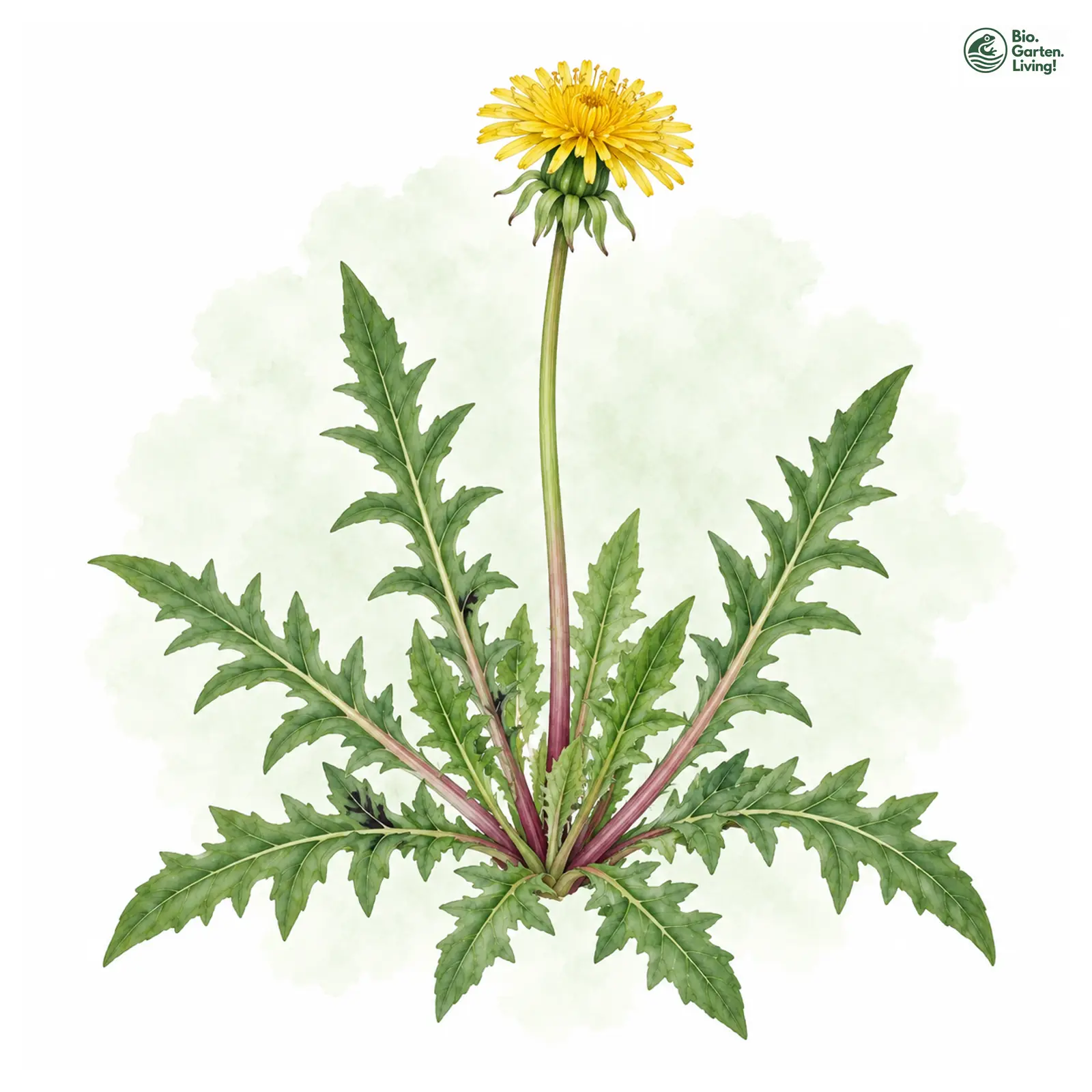 Aquarellzeichnung: Violettstieliger Löwenzahn (Taraxacum violaceipetiolatum)