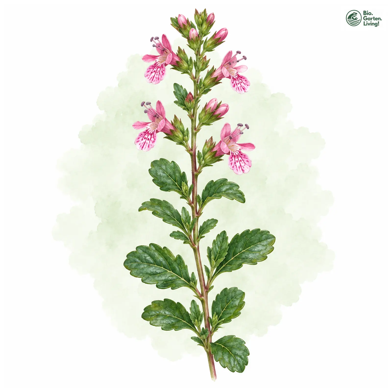 Aquarellzeichnung: Wintergrüner Gamander (Teucrium × lucidrys)