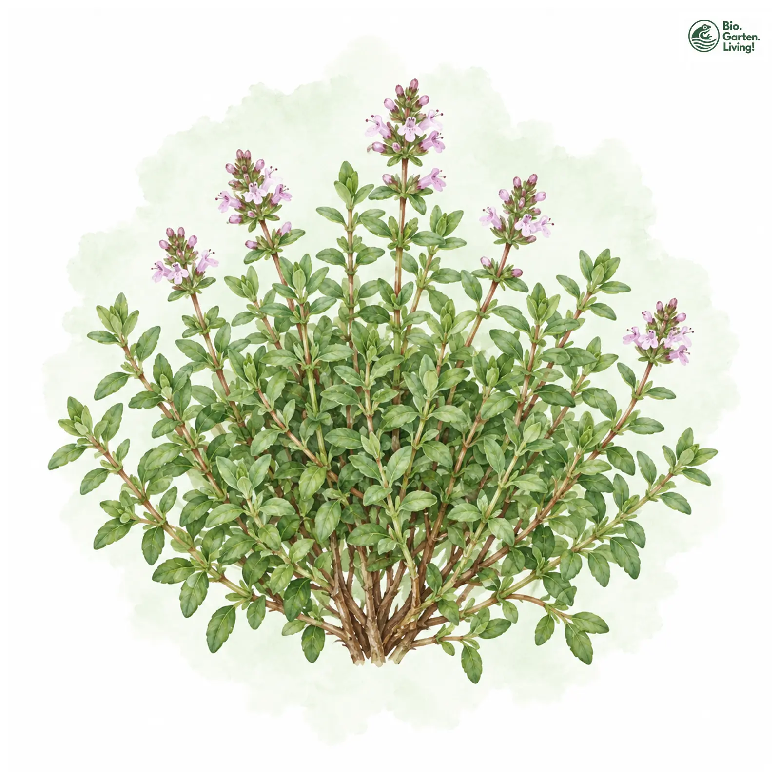 Aquarellzeichnung: Zitronen-Thymian (Thymus × citriodorus)