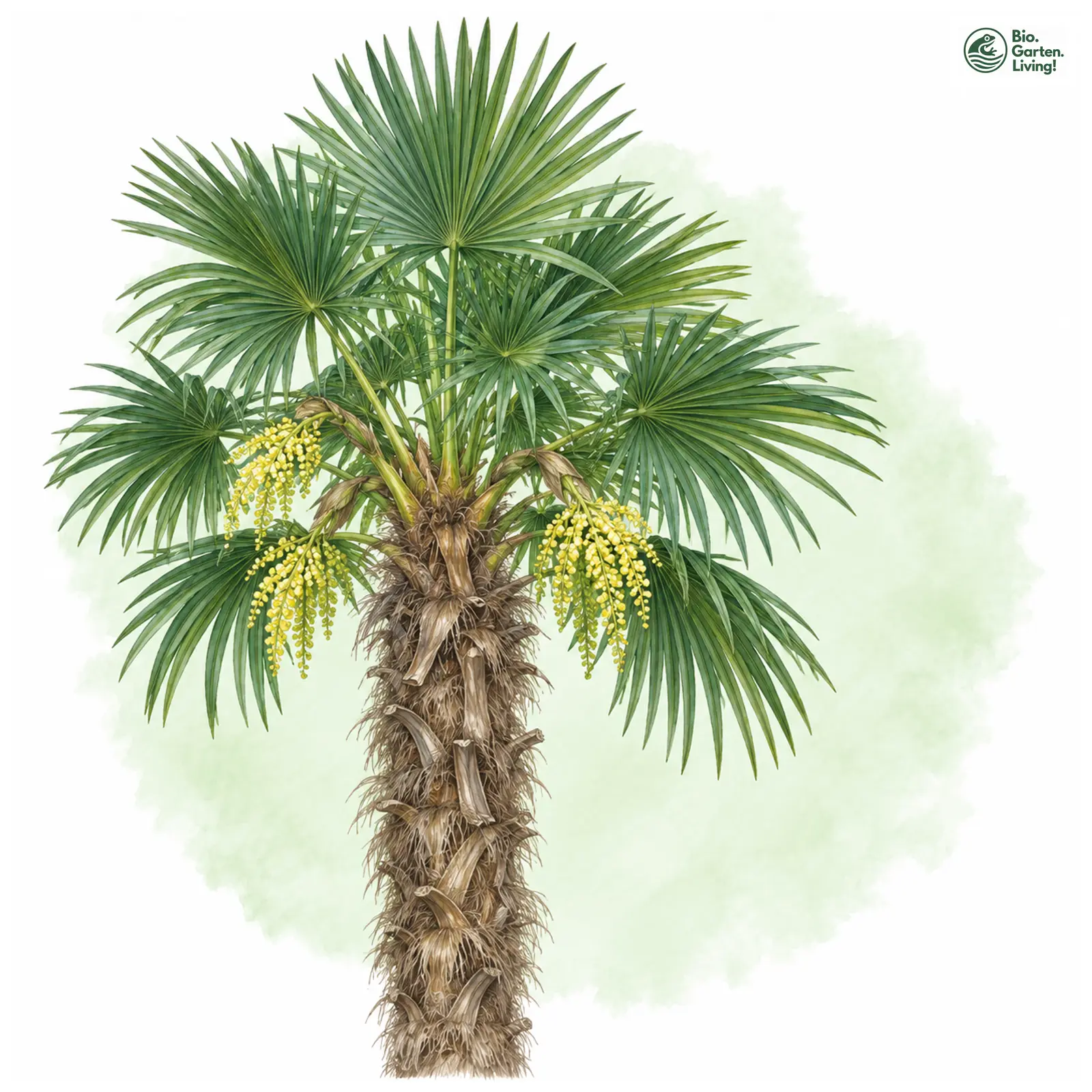 Aquarellzeichnung: Chinesische Hanfpalme (Trachycarpus fortunei)