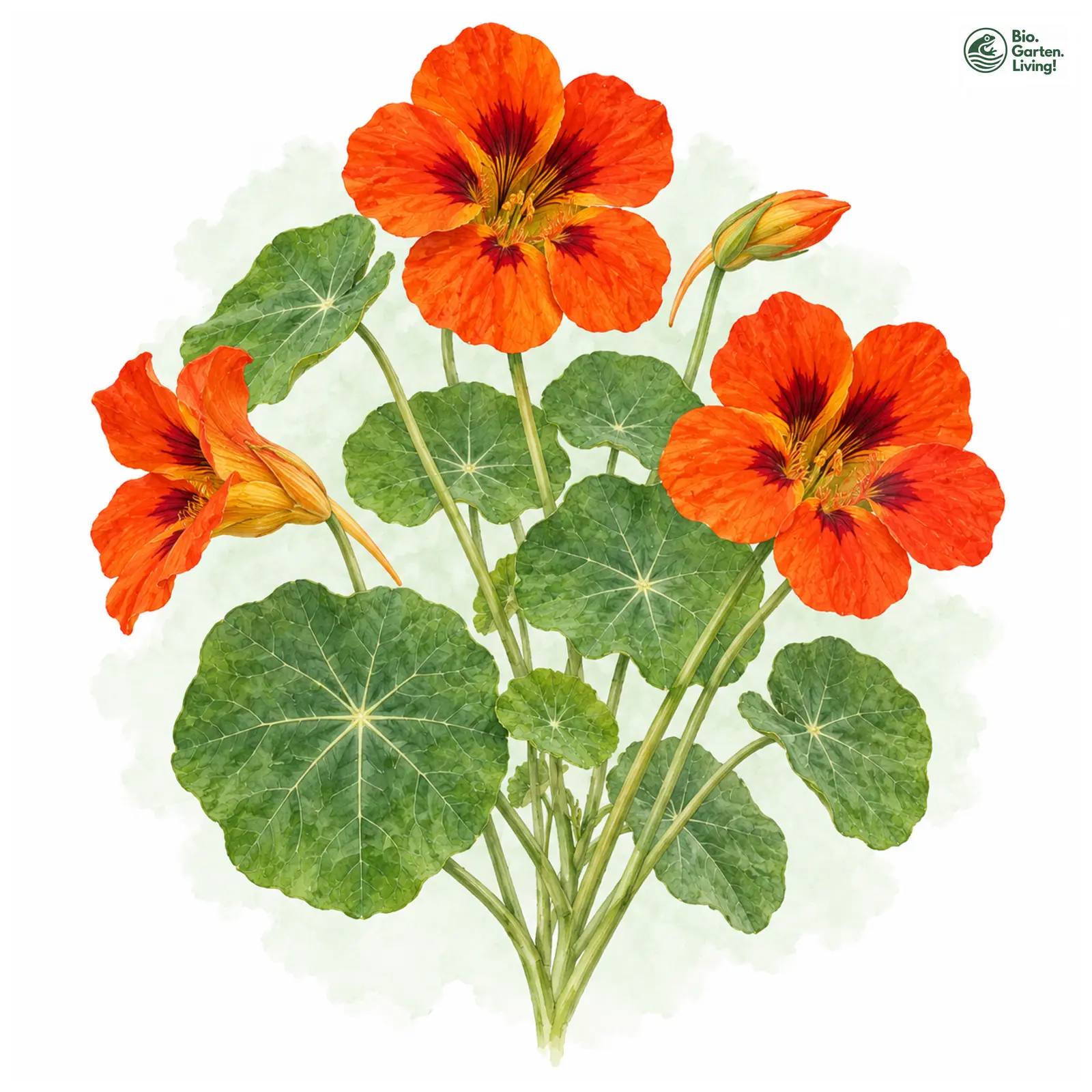 Aquarellzeichnung: Zwergkapuzinerkresse (Tropaeolum minus)