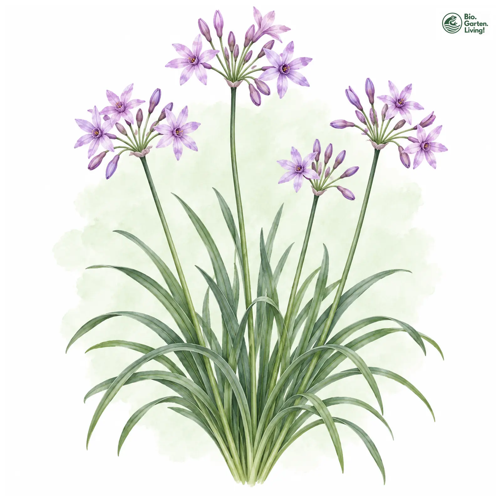 Aquarellzeichnung: Zimmerknoblauch (Tulbaghia violacea)