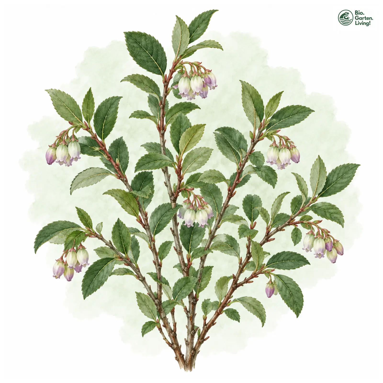 Aquarellzeichnung: Kaukasische Heidelbeere (Vaccinium arctostaphylos)