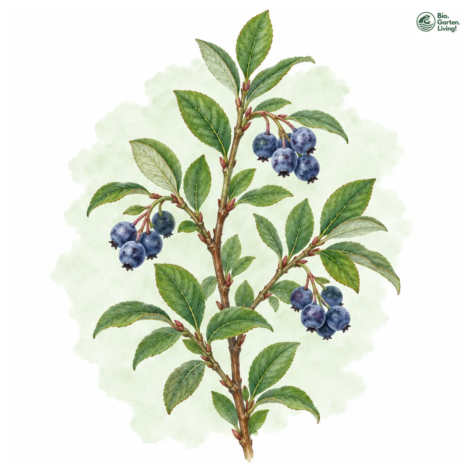 Aquarellzeichnung: Samtblättrige Heidelbeere (Vaccinium myrtilloides)
