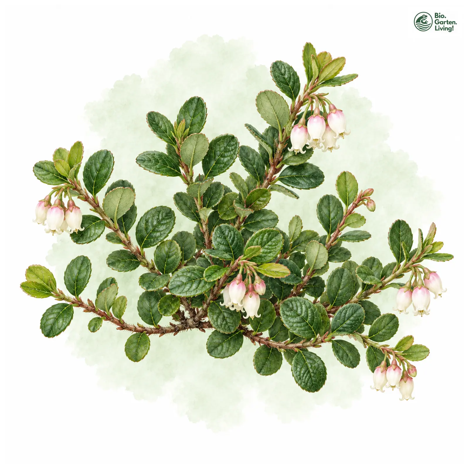 Aquarellzeichnung: Zwerg-Heidelbeere (Vaccinium nummularia)