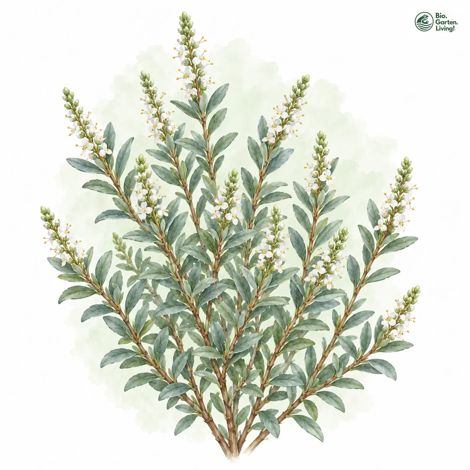 Aquarellzeichnung: Hebe glaucophylla (Veronica glaucophylla)