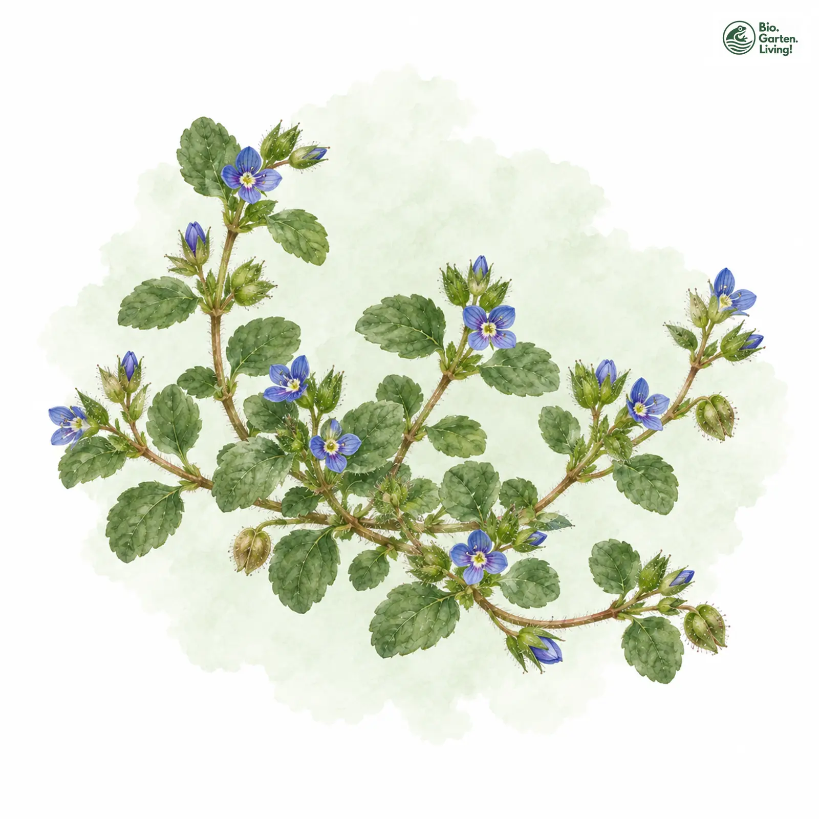 Aquarellzeichnung: Glanzloser Ehrenpreis (Veronica opaca)