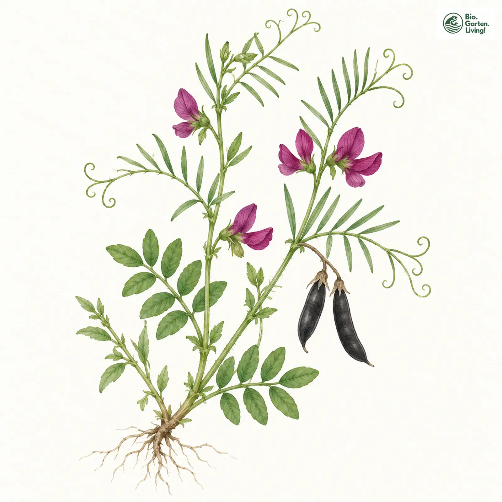 Aquarellzeichnung: Schmalblättrige Wicke (I. W. S.) (Vicia angustifolia (im weiteren Sinne))