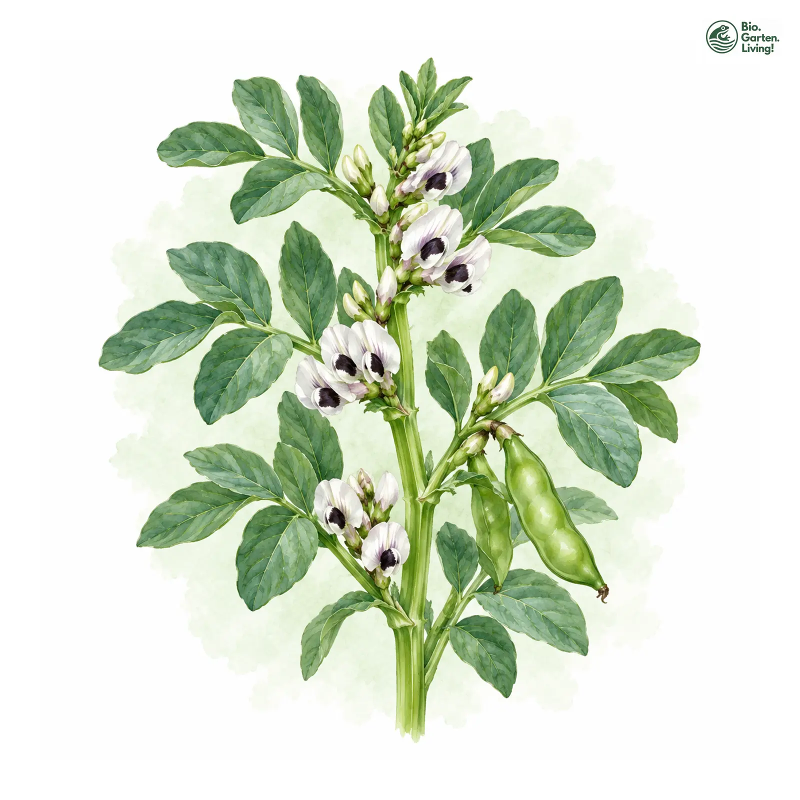 Aquarellzeichnung: Ackerbohne (Vicia faba)