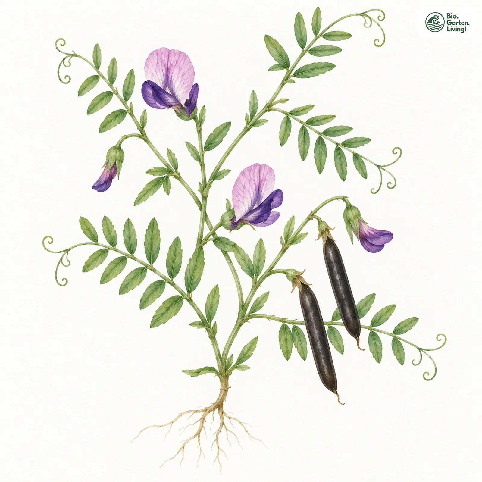 Aquarellzeichnung: Korn-Wicke (Vicia segetalis)