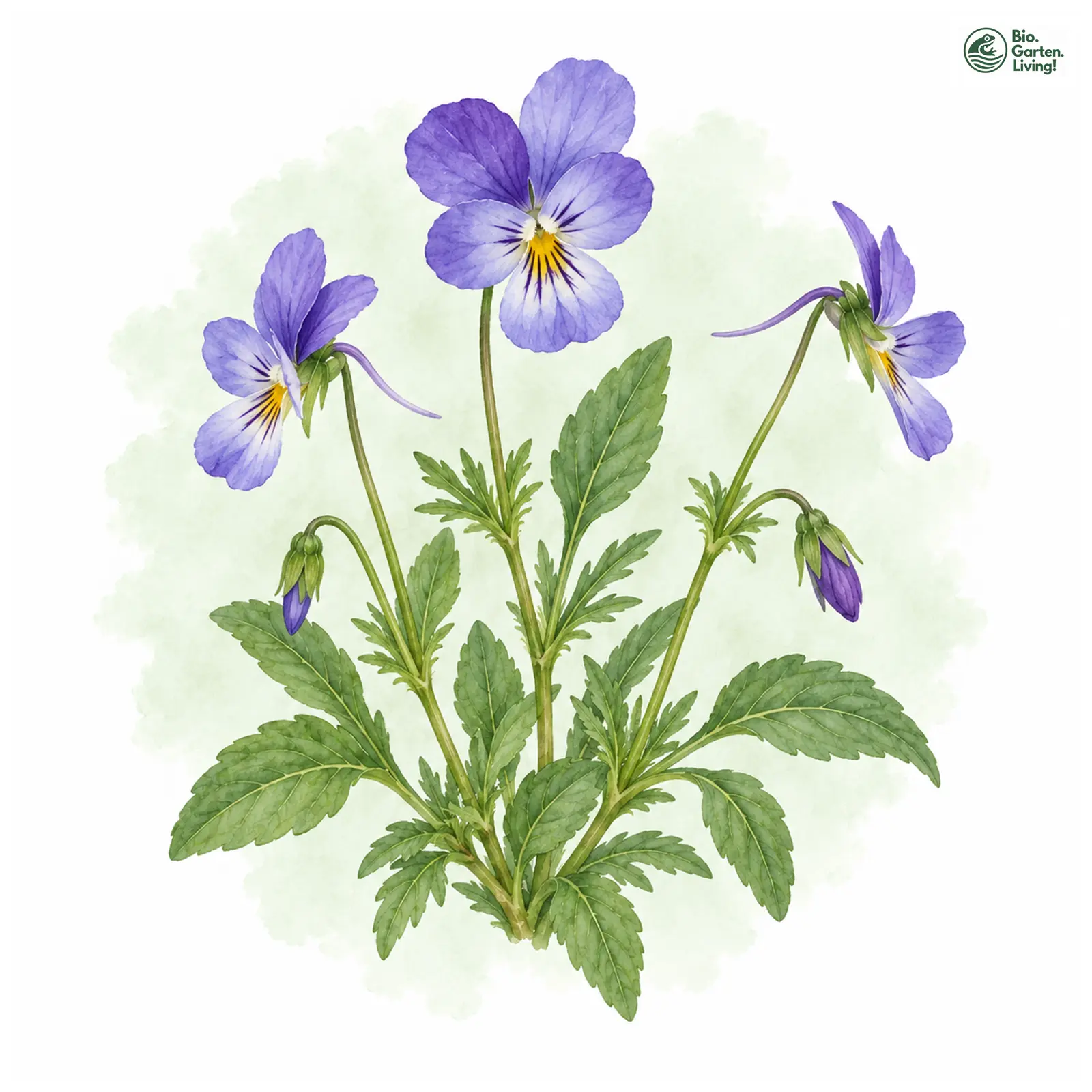 Aquarellzeichnung: Hornveilchen (Viola cornuta)