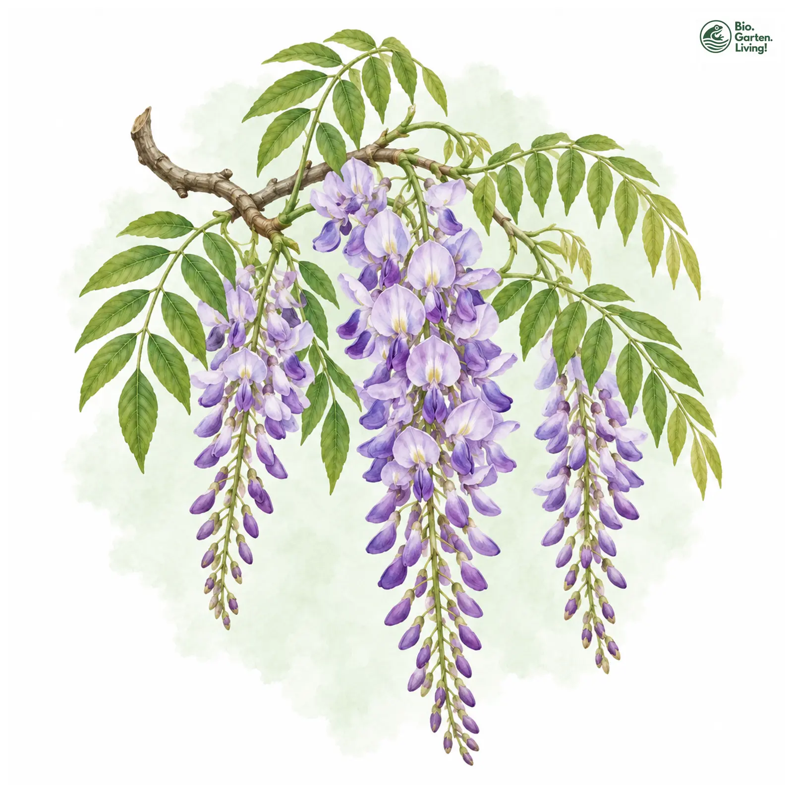 Aquarellzeichnung: Japanischer Blauregen (Wisteria floribunda)