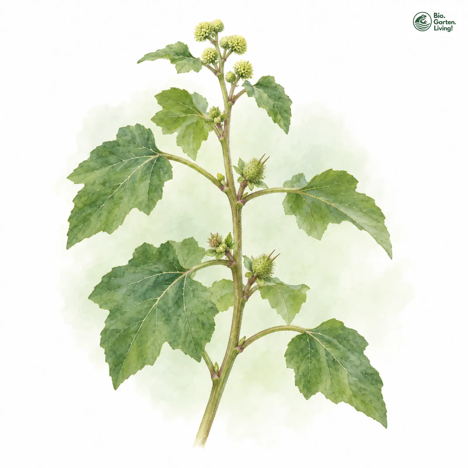 Aquarellzeichnung: Gewöhnliche Spitzklette (Xanthium strumarium (im engeren Sinne))
