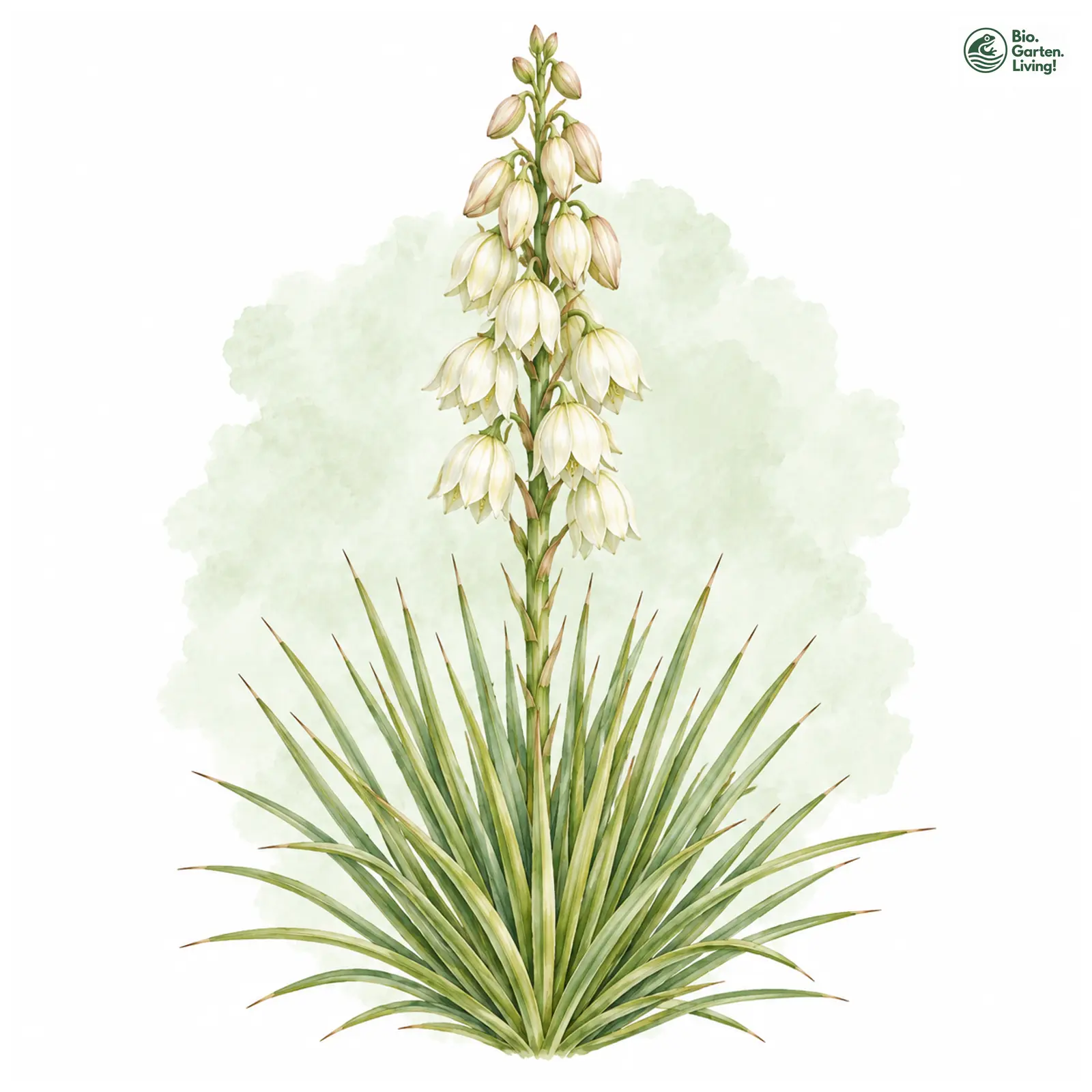 Aquarellzeichnung: Schmalblättrige Palmlilie (Yucca angustissima)