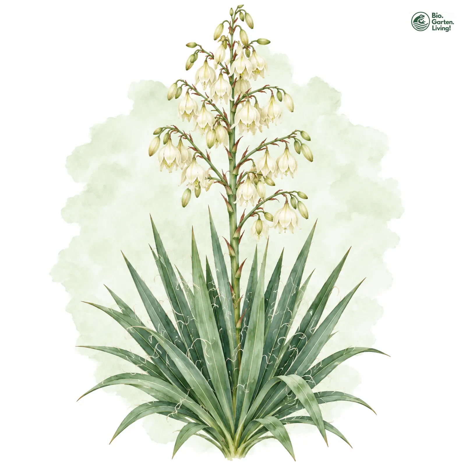 Aquarellzeichnung: Fädige Palmlilie (Yucca filamentosa)
