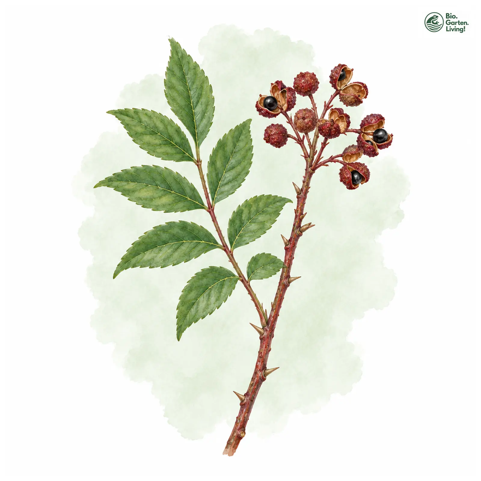 Aquarellzeichnung: Szechuanpfeffer (Zanthoxylum simulans)